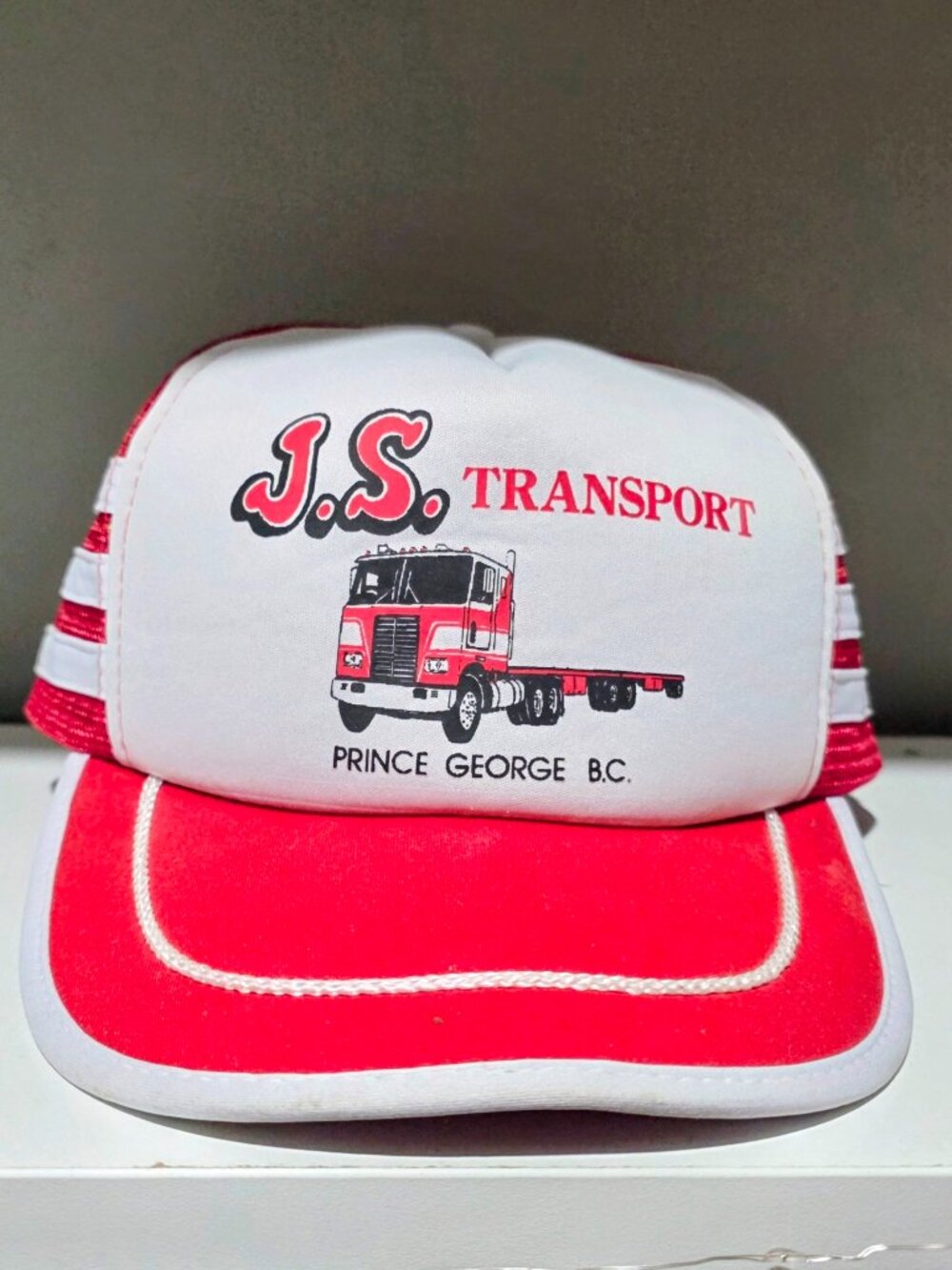 Vintage J.S. Transport Prince George BC Trucker Hat Snapback Semi Truck Cap